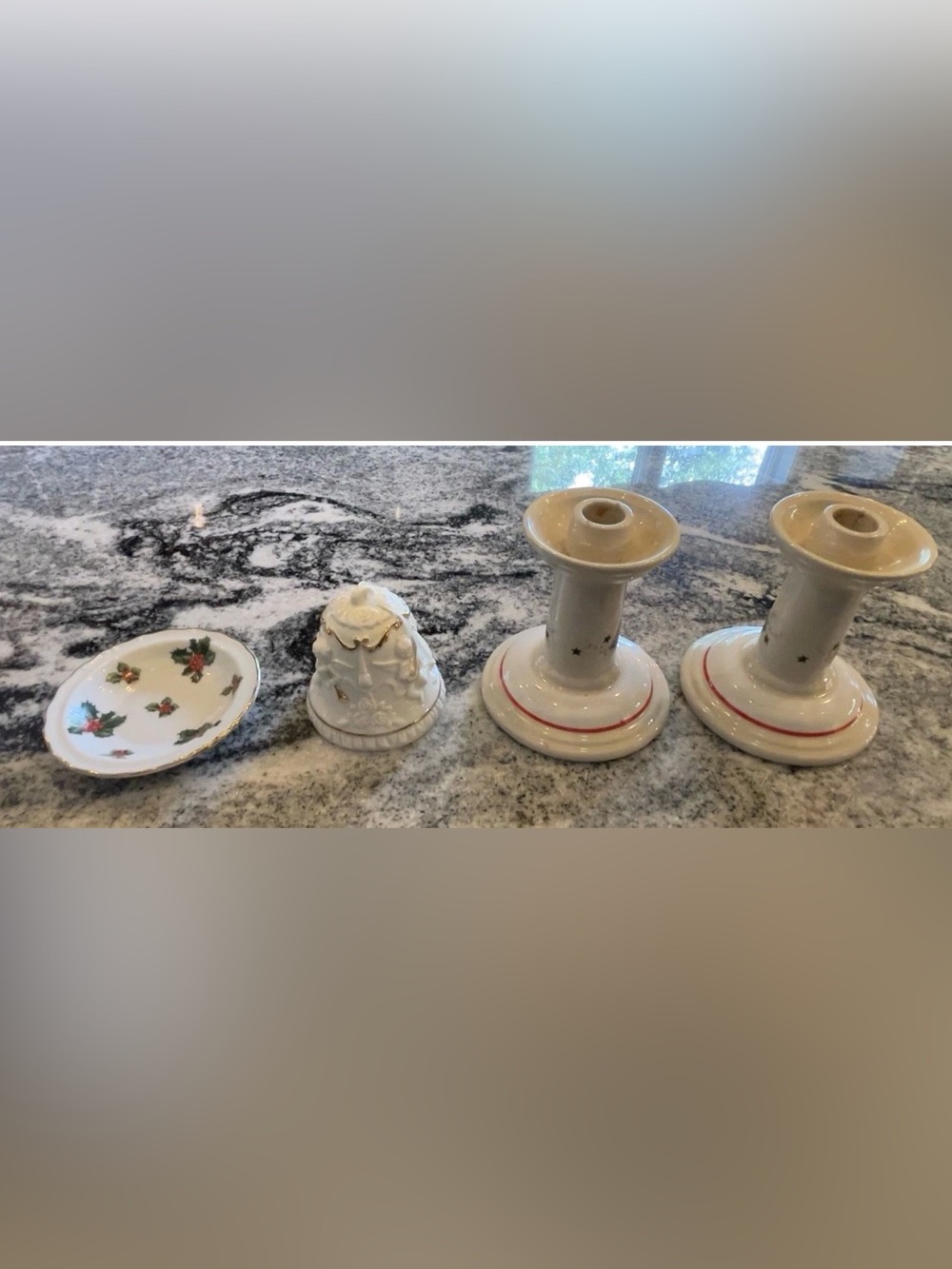 Vintage Lefton Christmas China Lot
Candlestick Holders Small Plate Angel
Bell